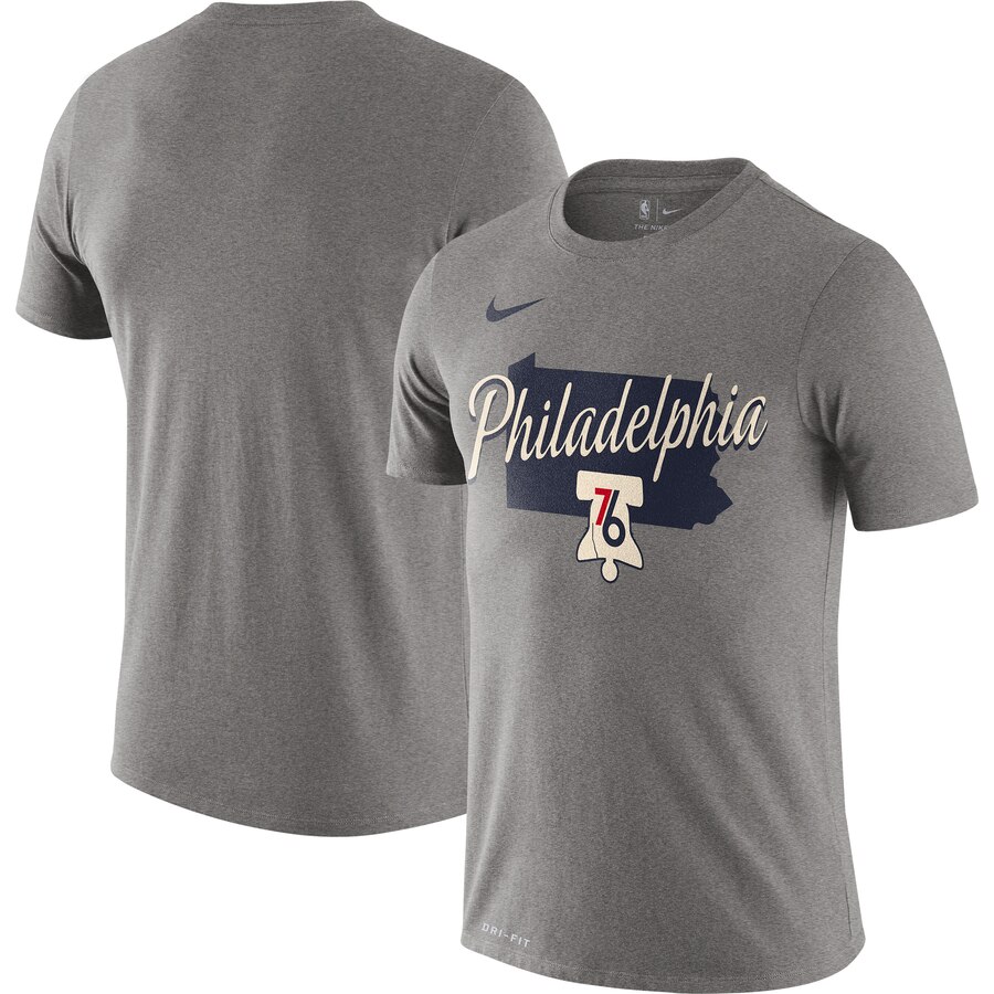 Men 2020 NBA Nike Philadelphia 76ers Heather Gray 201920 City Edition Hometown Performance TShirt->nba t-shirts->Sports Accessory
